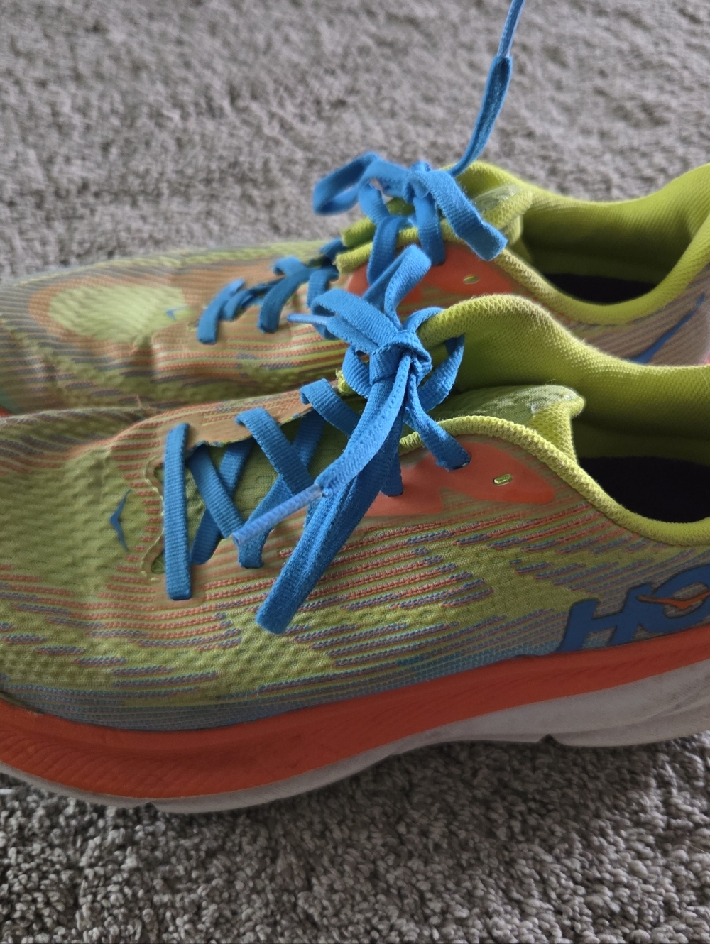 Hoka Kids Lime Green, Bright Blue & Orange Running Sneakers